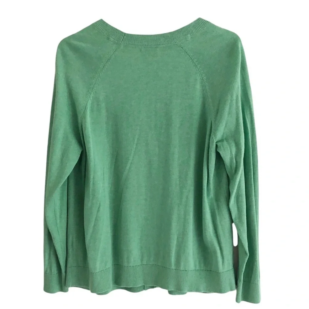 J. Jill Cardigan Organic Cotton Green V-Neck Sweater Large - Picture 4 of 11